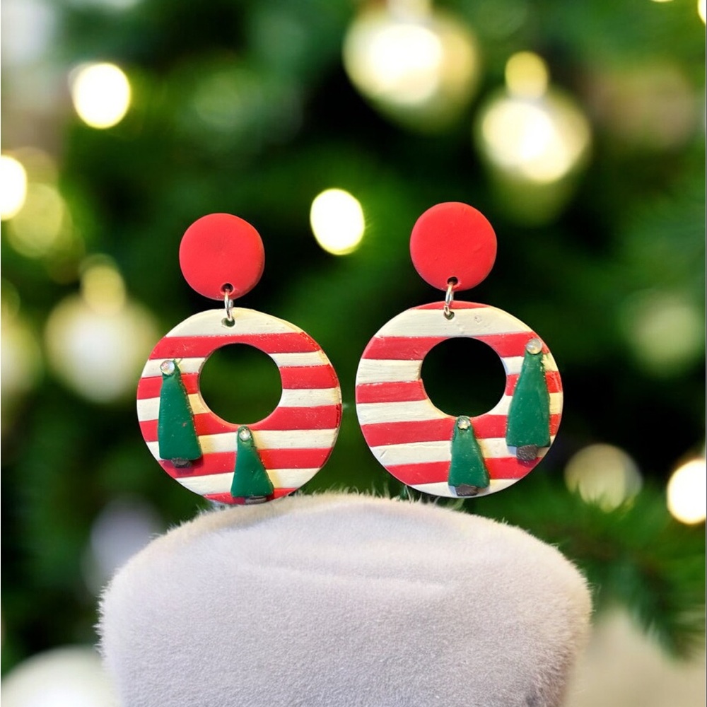 Perfectly perfect by Heather. Festive Red and Green Striped Earrings